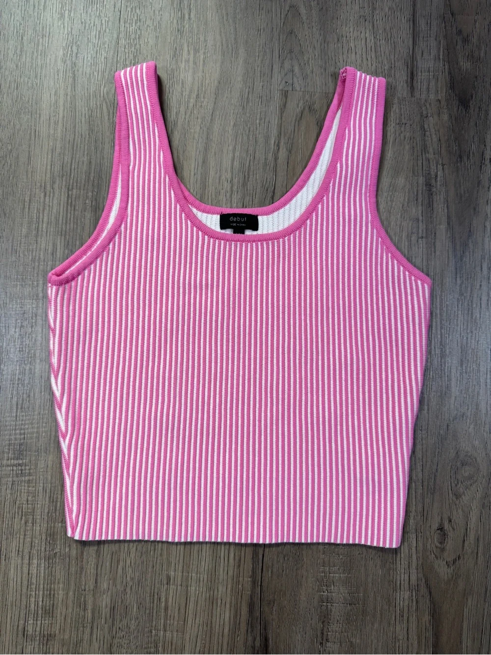 Debut Pink & White Striped Ribbed Knit Tank Top Size S/M